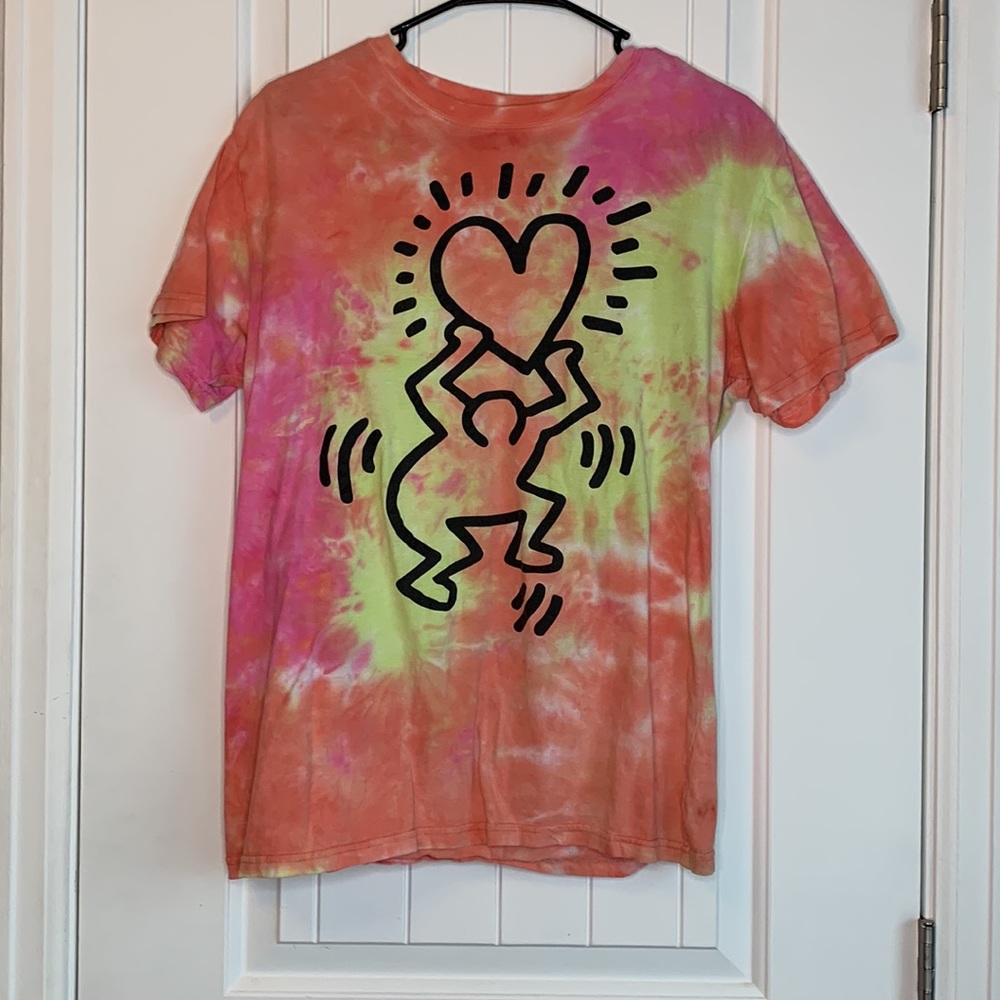 Pink Yellow Orange Size LG Tie Dye Keith Haring Tee